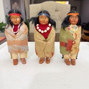 Set of 3 Vintage Skookum Bully Good Dolls Native American Indian